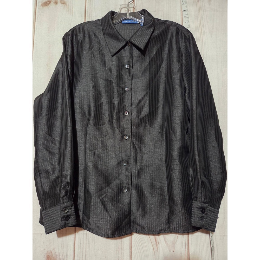 Ladies Large Chiffon Gothic Black Semi Sheer Button-Up Long Sleeve Shirt